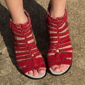 Jambu Red Suede Strappy Sandals